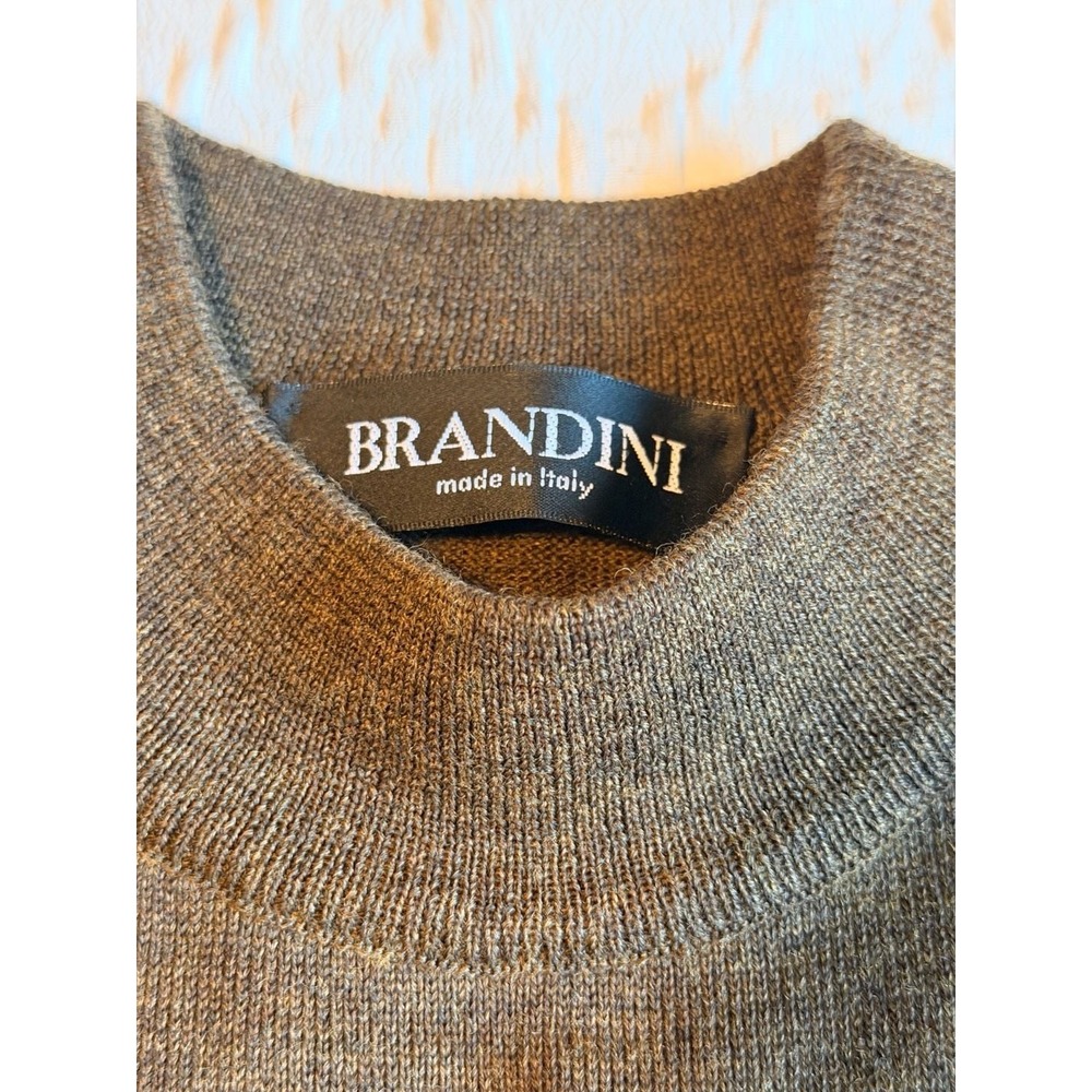 Brandini Mens Merino Wool Mock Neck Sweater Made in Italy Olive Brown Large